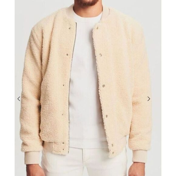SER.O.YA 2154-29 Men's Sz Large Cream/Beige Tobias Teddy Bomber Jacket - Picture 1 of 11